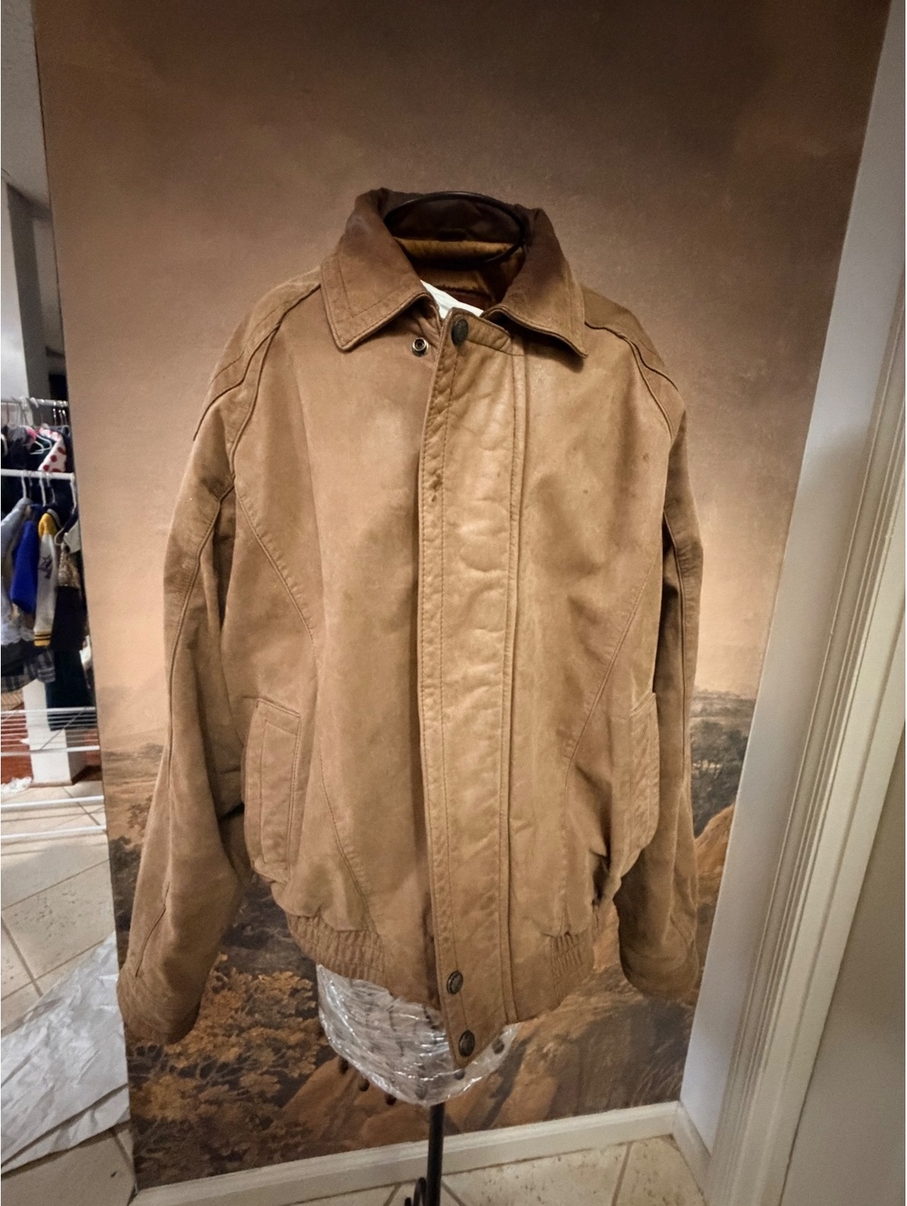 Vintage True Breed Genuine Leather Suede Bomber Jacket Tan Brown Size L